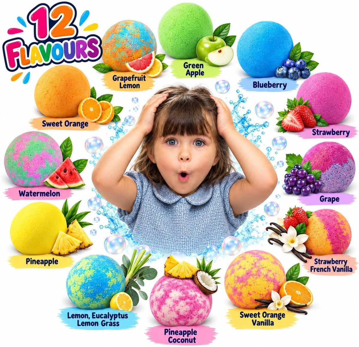 Bath Bombs for Kids with Surprise Inside, 12 Bubble Bath Fizzies with Toys