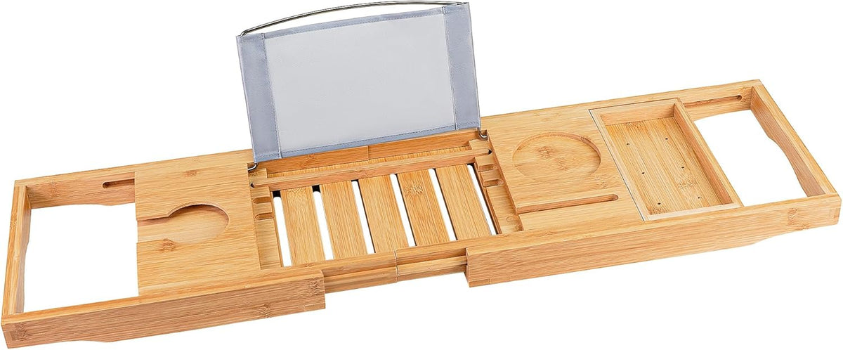 Bamboo Bathtub Caddy Tray for Tub, Adjustable Bath Table