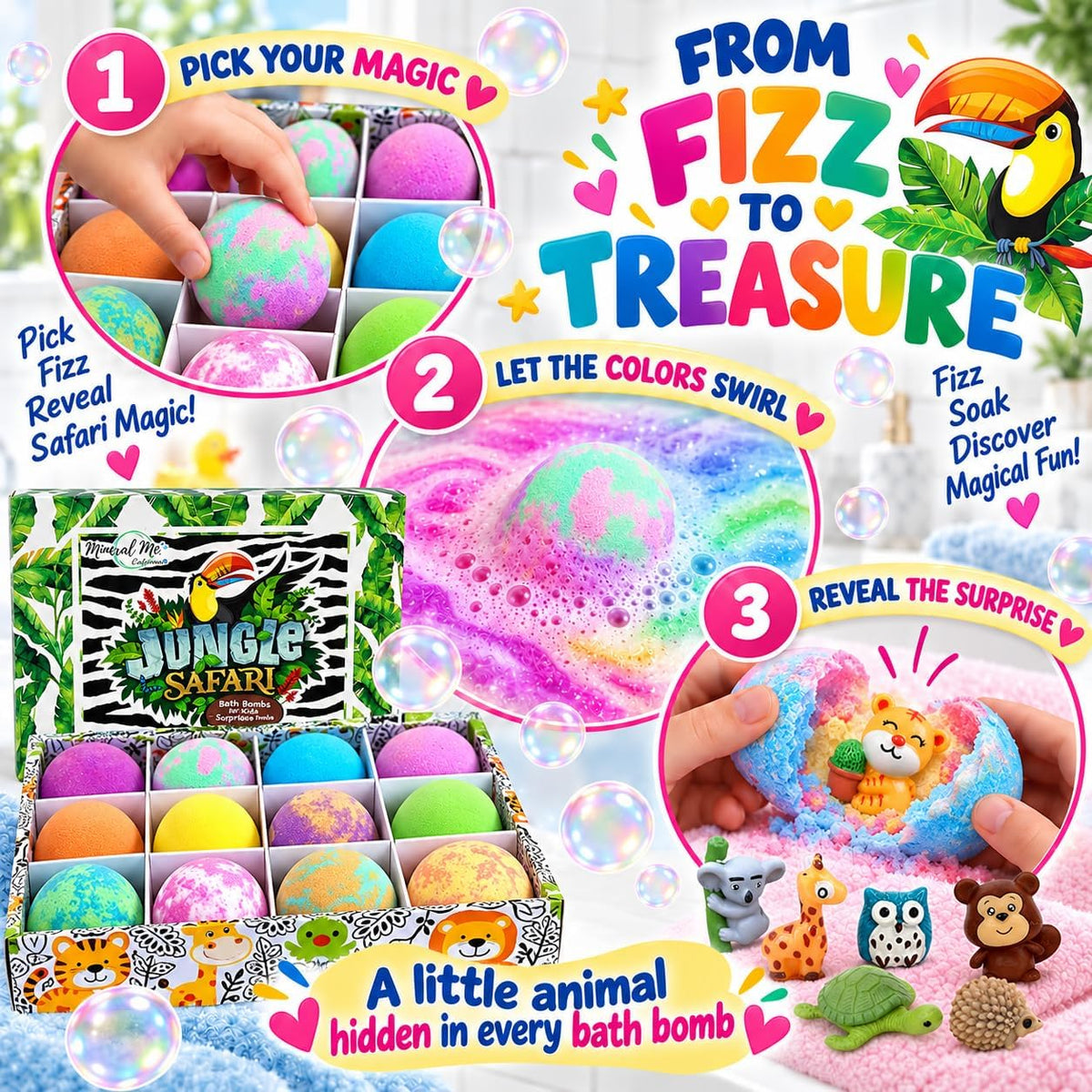 Bath Bombs for Kids with Surprise Inside, 12 Bubble Bath Fizzies with Toys